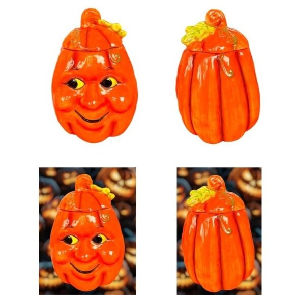 VTG Halloween Anthropomorphic Pumpkin Cookie Jar Ceramic Happy Jack O Lantern - Picture 5 of 12
